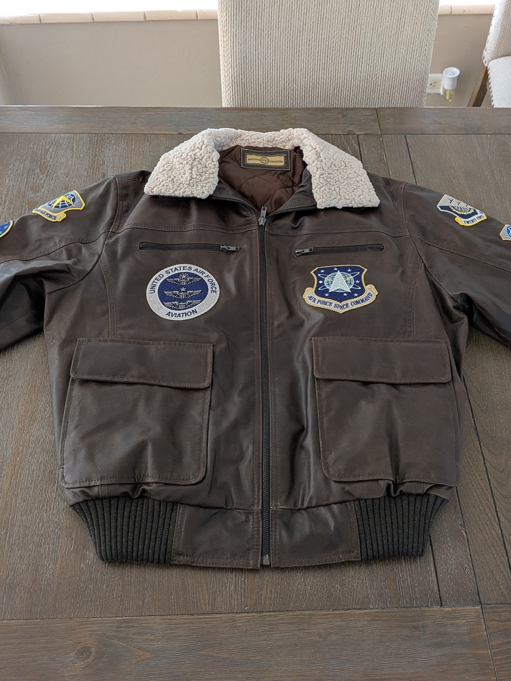 Bradford Exchange Leather Aviator Bomber Jacket Brown W/ Command Patch Size M